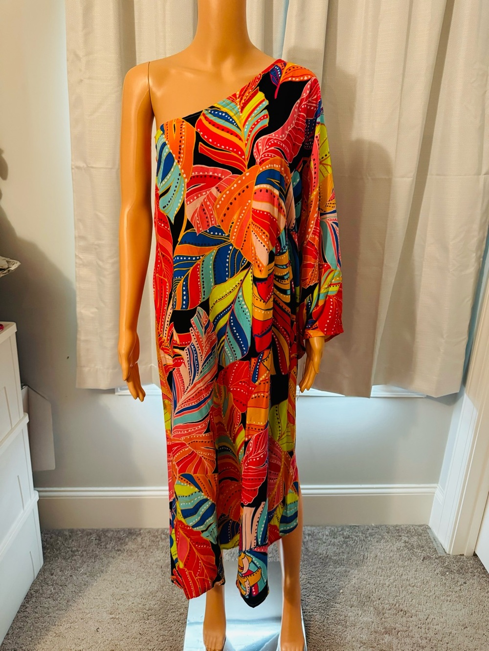 Pretty 1. State Beach size S one shoulder pink multi color print maxi dress new